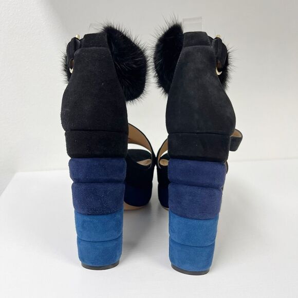 Salvatore Ferragamo Wrap Around Colorblock Suede Leather Heels 11 Mink Fur - Picture 5 of 9